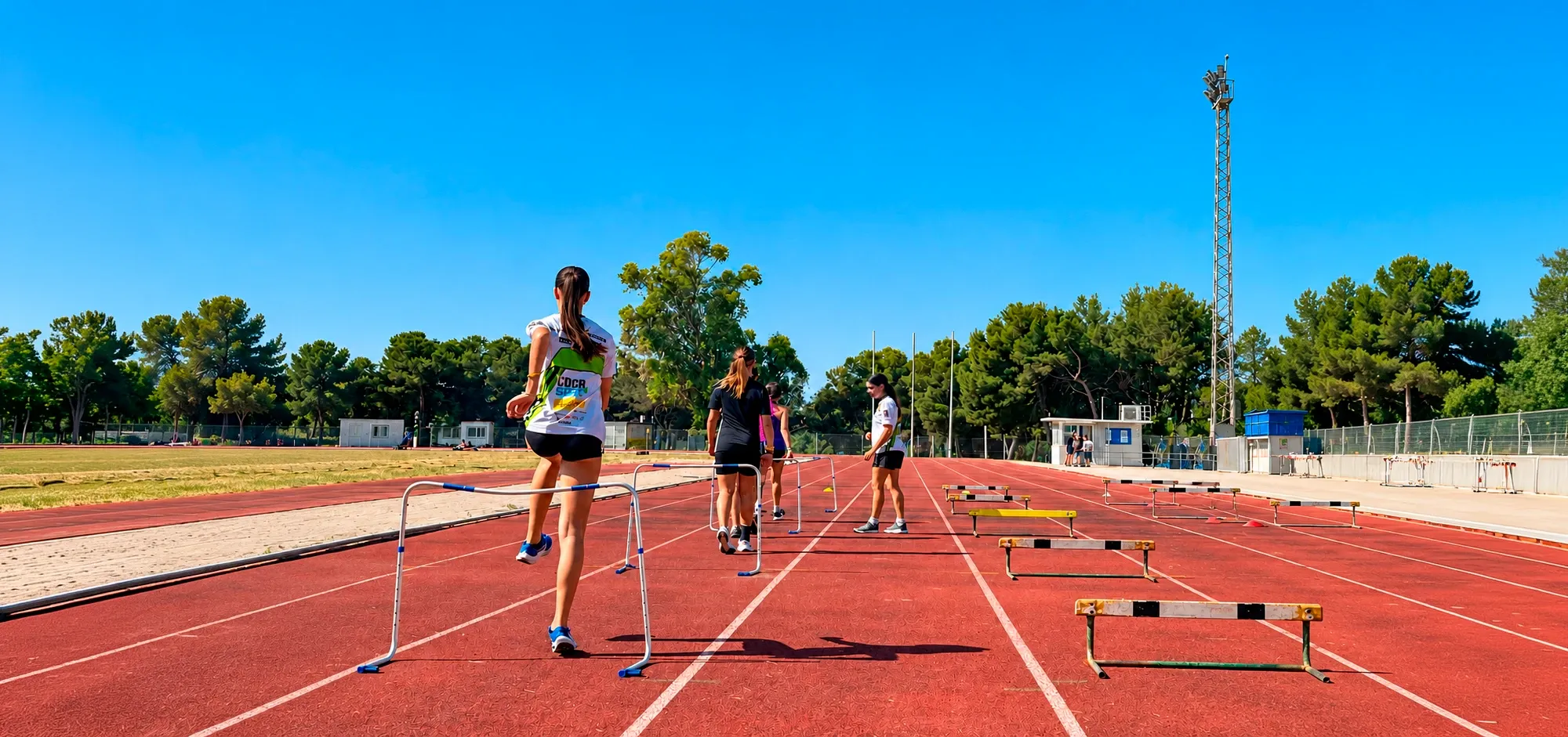 Grup de l’escola entrenant tècnica de tanques a la pista